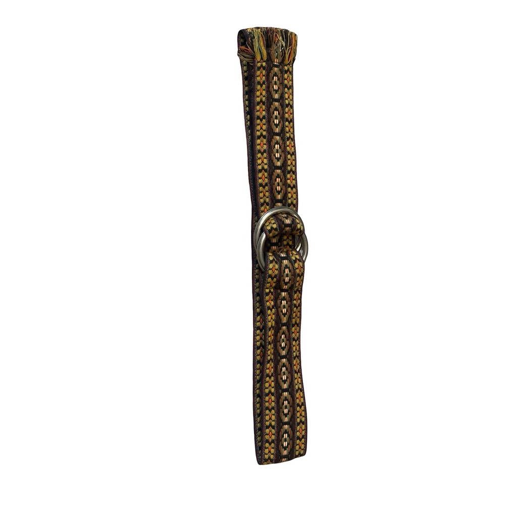 Vintage Style Woven Tapestry D-Ring Belt Boho Geometric Brown Orange One Size - Picture 3 of 6